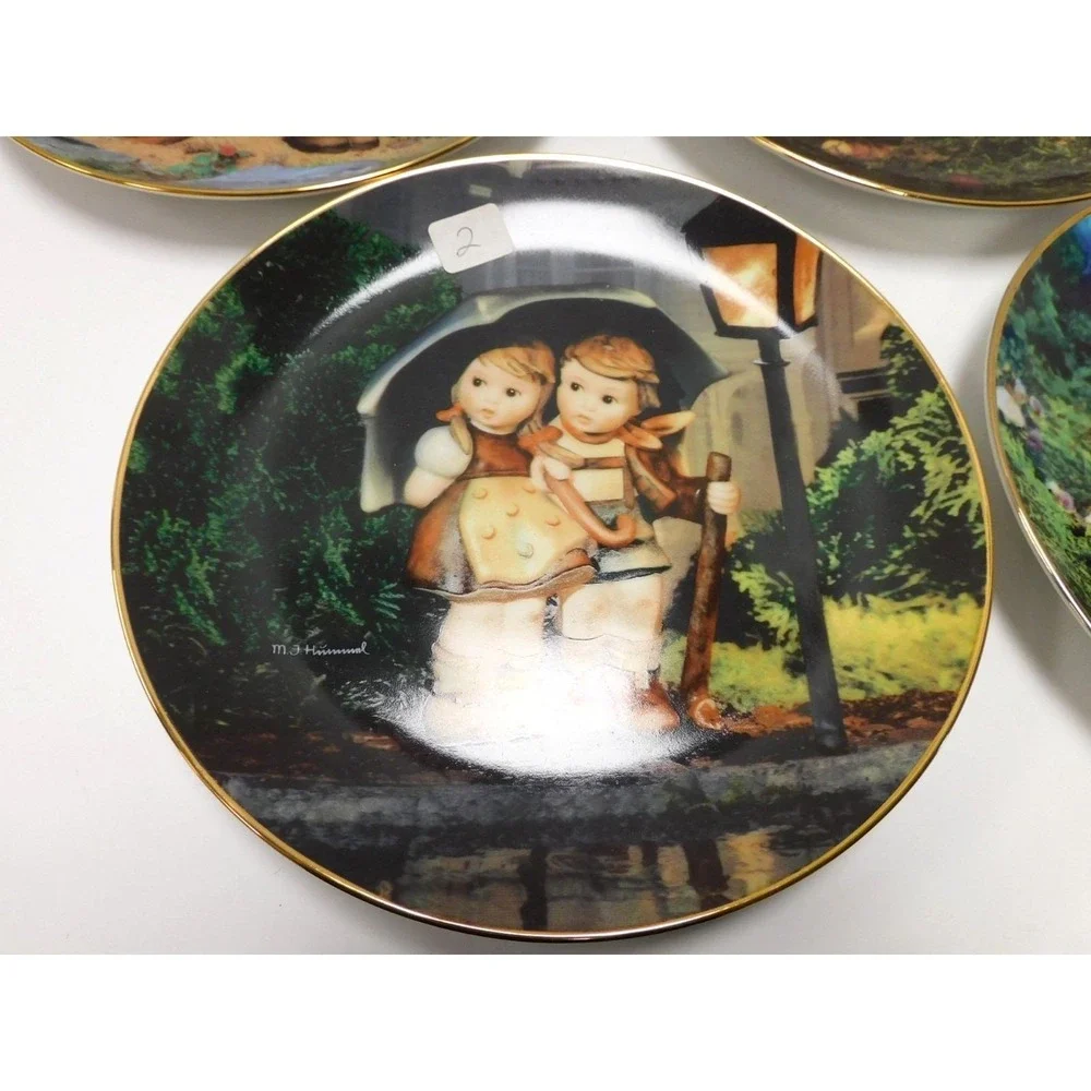 Set of 4 MJ Hummel Plates Gentle Friends, Stormy Weather, Apple Tree & Little Ex